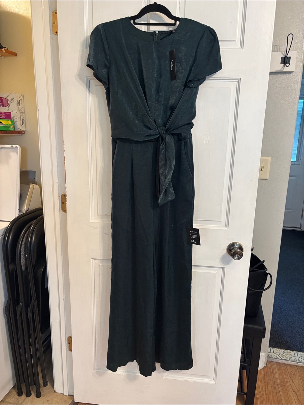 Lulu's Dark Green Tie-Front Maxi Jumpsuit